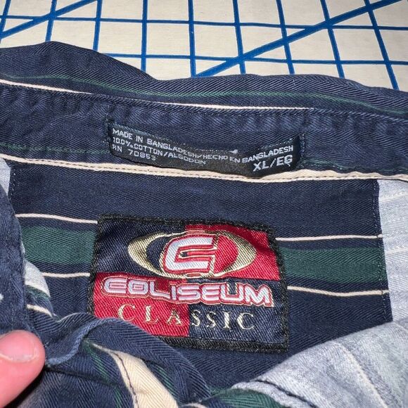 Vtg Men’s 90’s Coliseum Striped Button Down Shirt Size XL 100% Cotton Blue Green - Picture 11 of 11